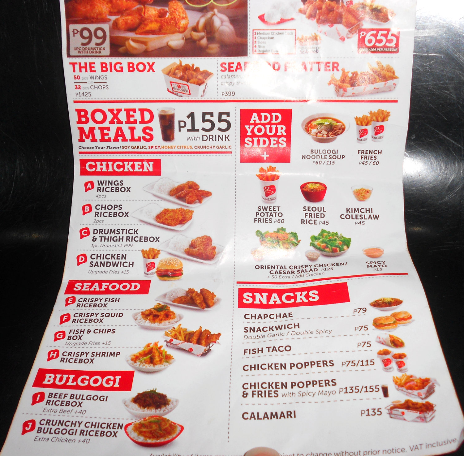 Bonchon menu sales